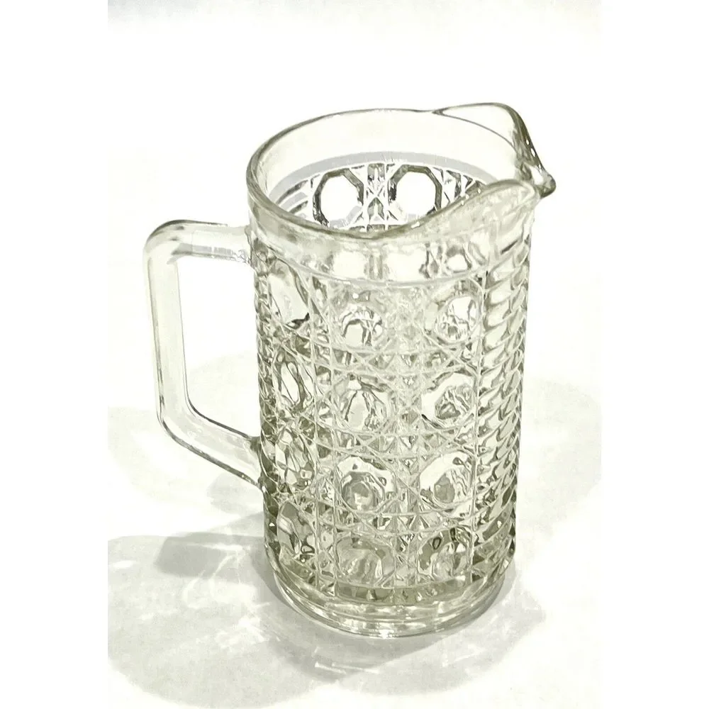 Vintage Federal Glass Co Clear Glass Pint Pitcher Windsor‎ Button Pattern - #292